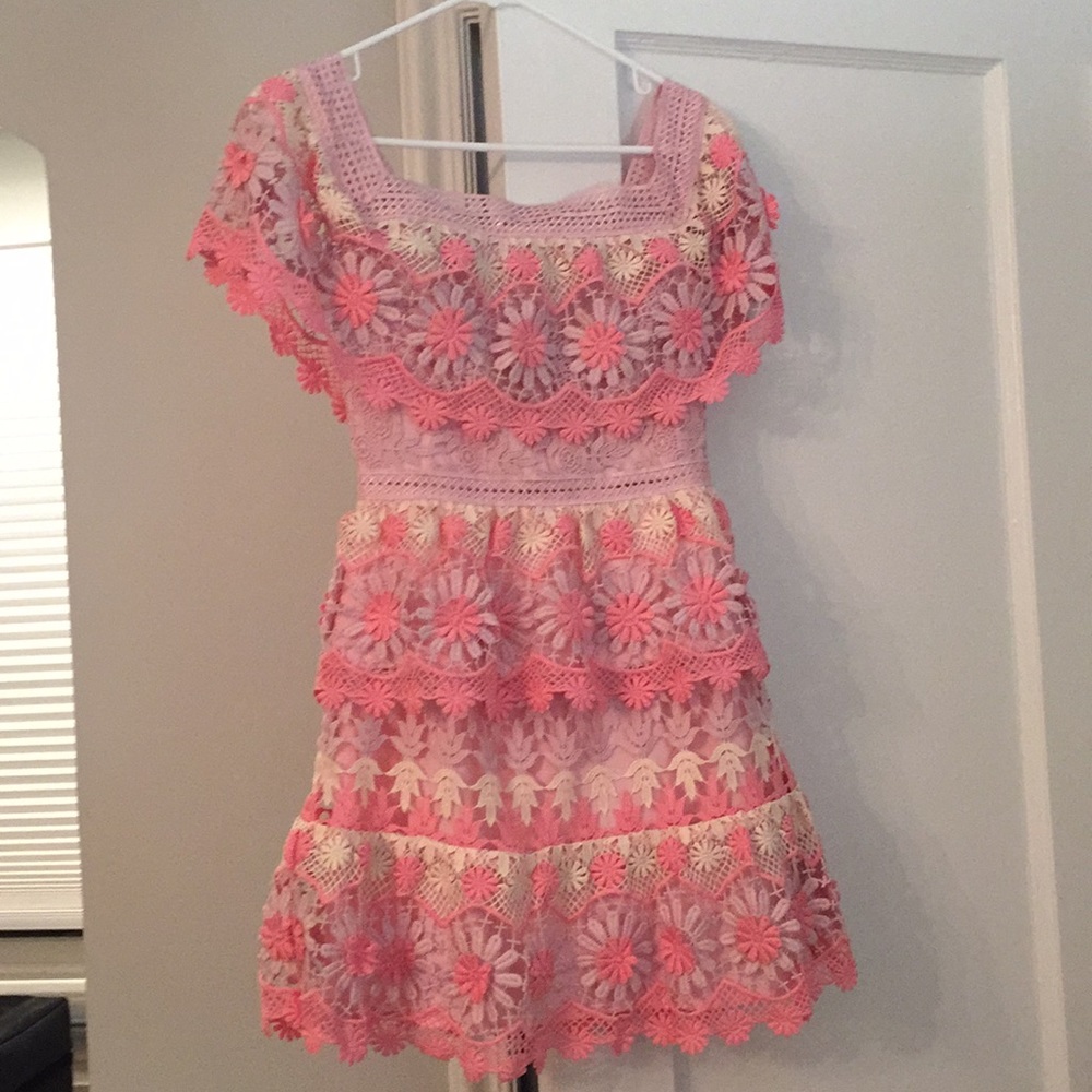 Self Portrait pink lace dress